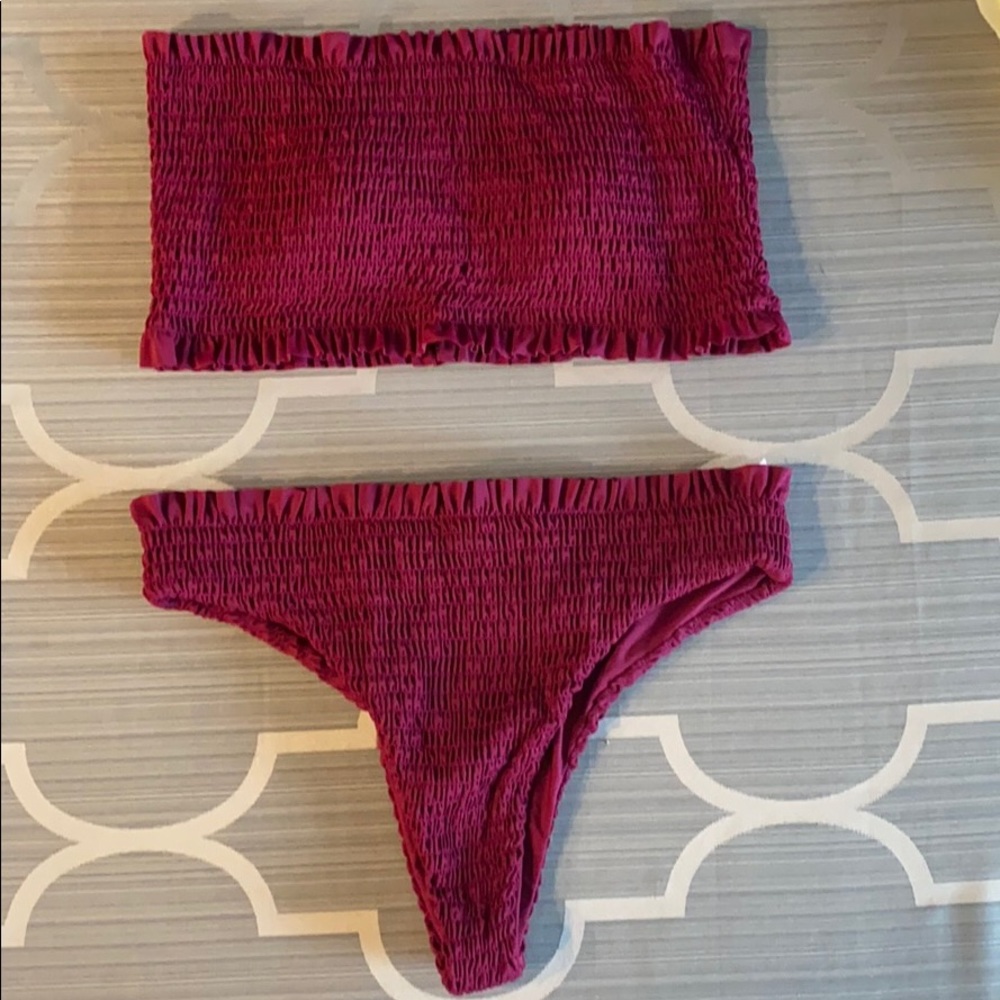 🦋 ZAFUL Wine Colored Bandeau Bikini